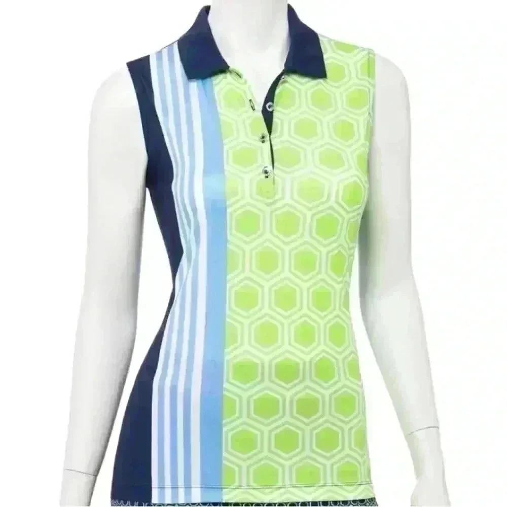 EP PRO SLEEVELESS MIXED MEDIA GEO PRINT POLO